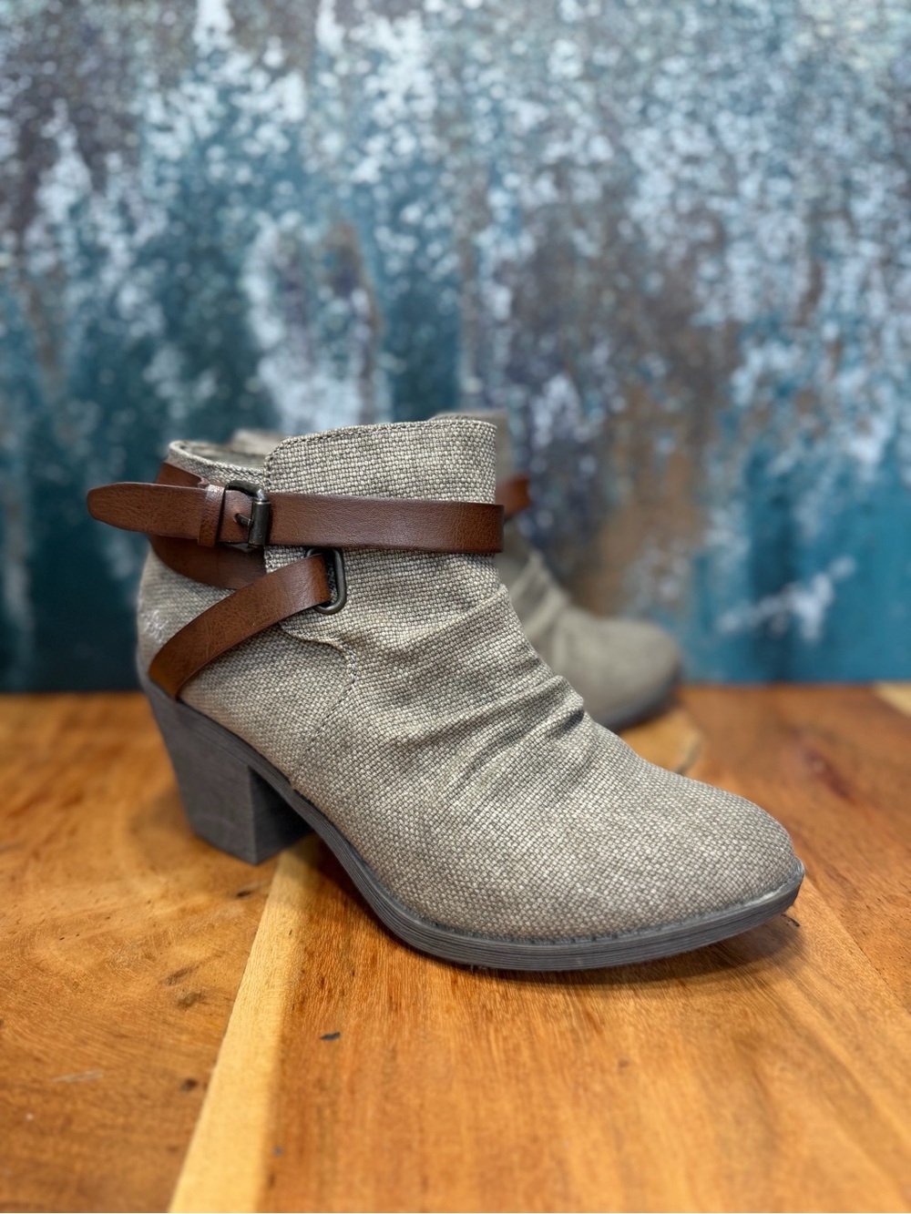 Blowfish Malibu Boho Woven Canvas Strappy Booties Women’s 6.5 Taupe